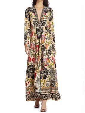farm rio dotted horse maxi dress Cream Dotted Macaws Long Sleeve Maxi Dress